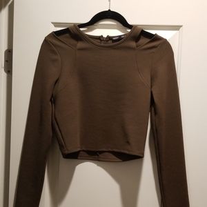 Long Sleeve Shoulder Cut Out Crop Top